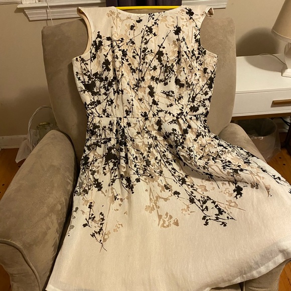 NWOT Liz Claiborne midi dress tan with brown and cream branch design 16 - Picture 3 of 6